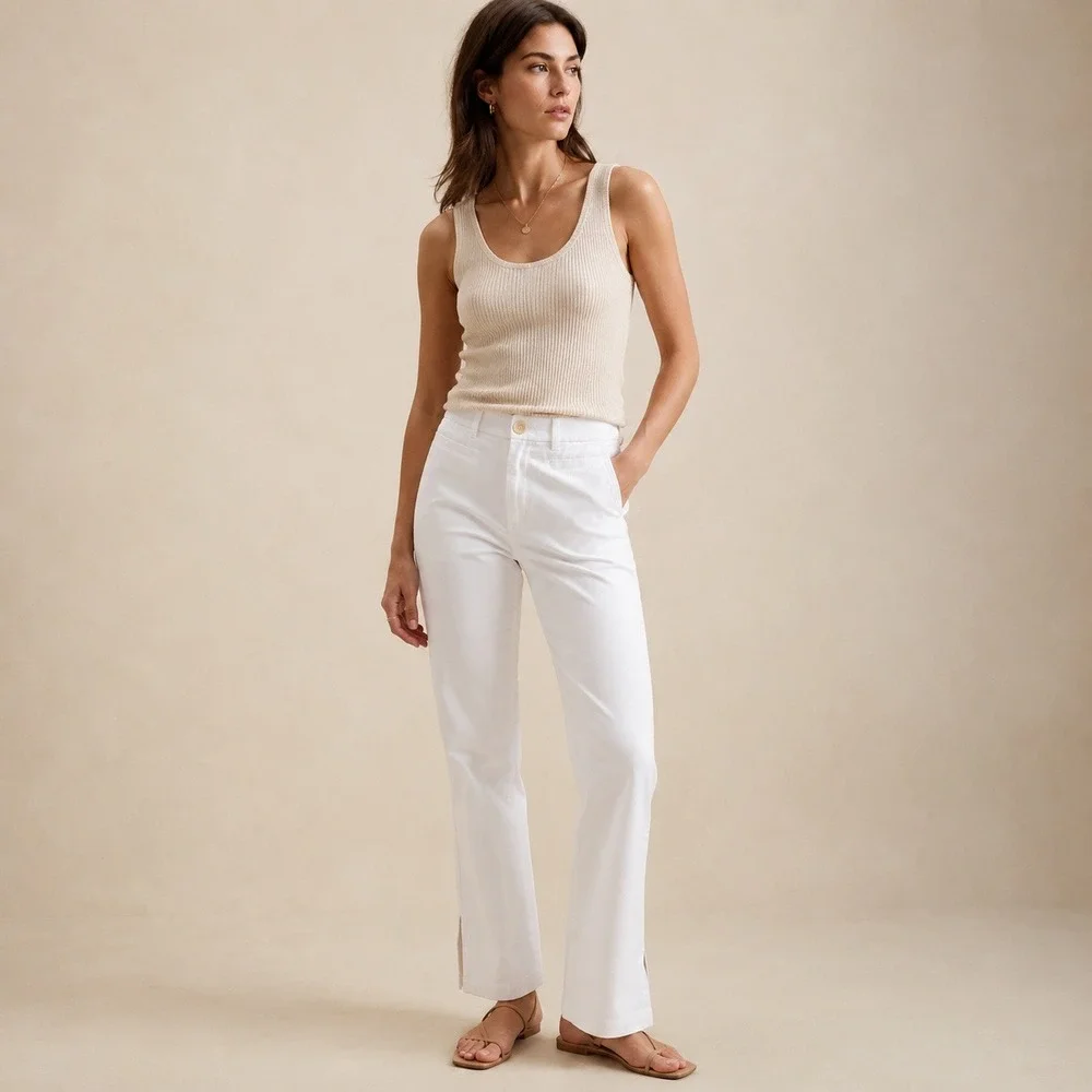 Banana Republic Martin Fit White Side Slit Pants Sz 10 Short NWT